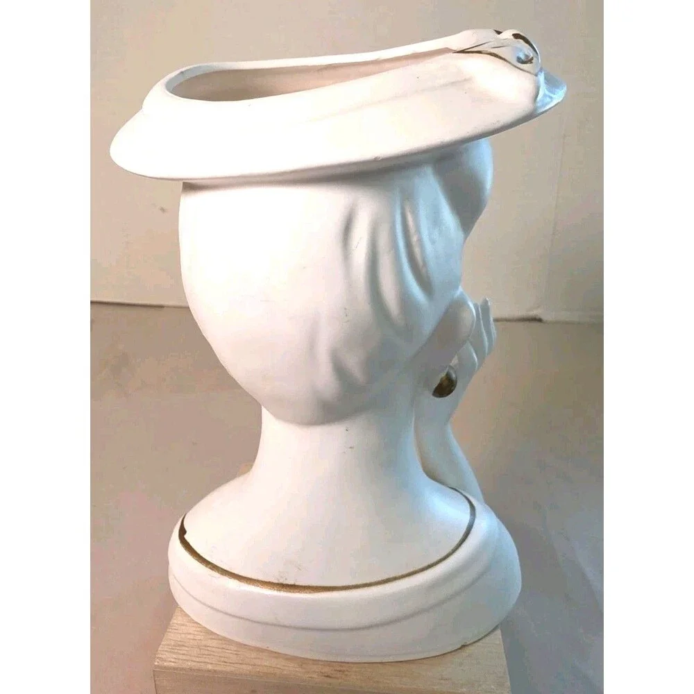 Vintage Lady Head Vase White w/ Gold Accents Japan 6.5